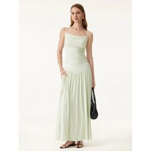 OGL NWT- M Ultrasoft V-shape Waist Gathred Maxi Circle Skirt with Pockets